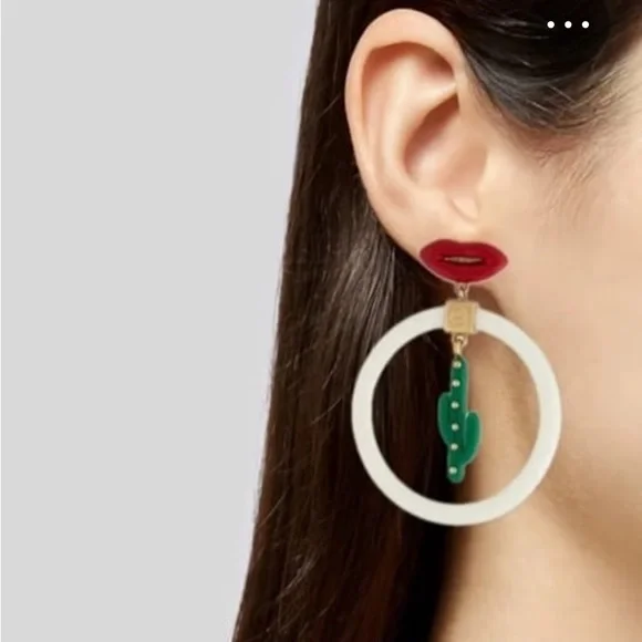Tory Burch Red and Green Cactus Hoop Earrings - Picture 5 of 5